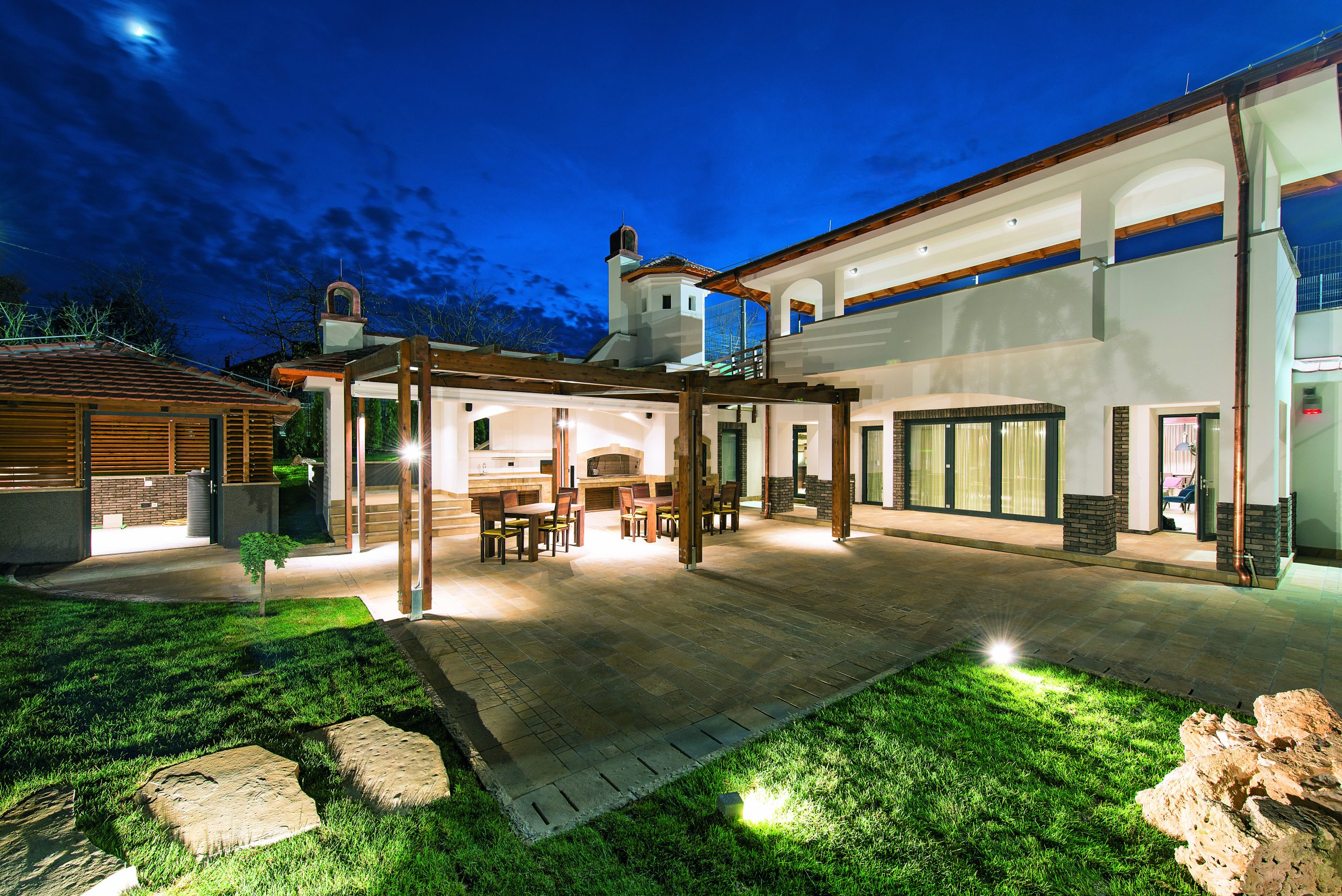 Night scene of luxury villa exterior