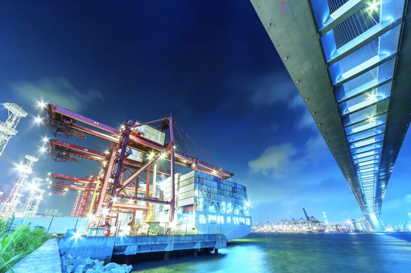 Cargo port and bridge in hong kong