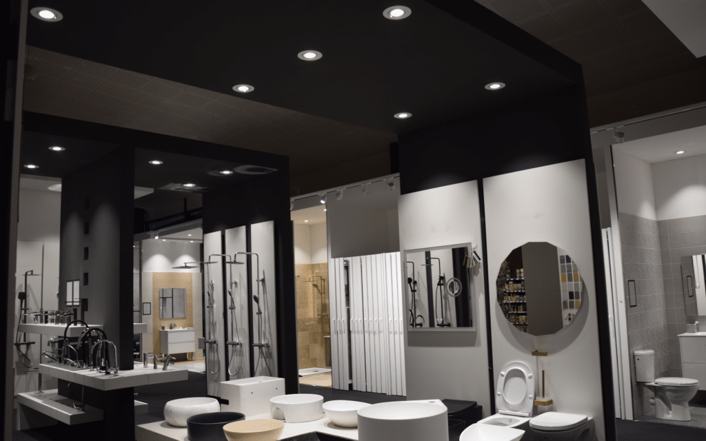 Éclairage showroom SMB France Matériaux | Beaurepaire