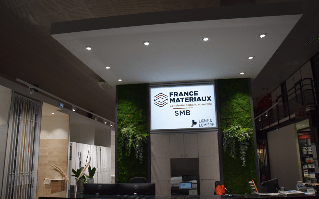 Éclairage showroom SMB France Matériaux | Beaurepaire