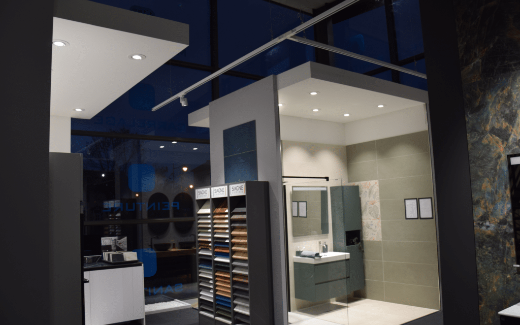 Éclairage showroom SMB France Matériaux | Beaurepaire